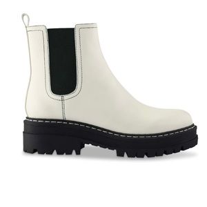 NEW MARC FISHER PADMIA CHELSEA LUG SOLE BOOT CREAM/BLACK SZ 8.5